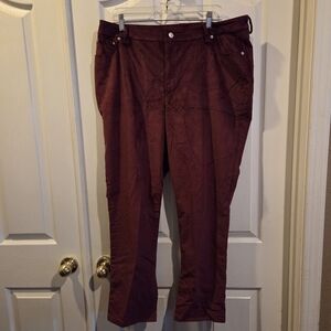 New Denim & Co Heritage Adaptive Pants Corduroy 18W 18 Wide Burgundy Disability